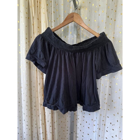 Roxy 100% Cotton Smocked Off Shoulder Short Bell Sleeves Flowy Blouse XS - Picture 2 of 6